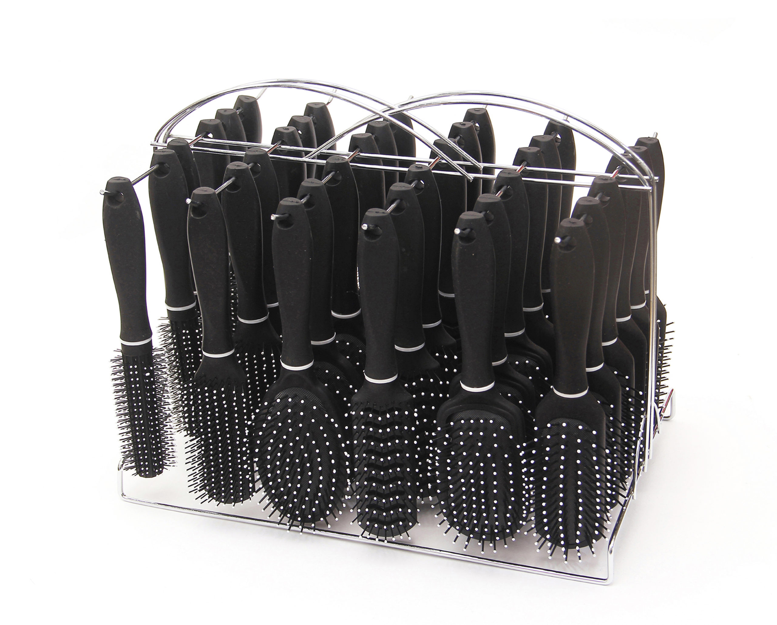 Assorted Hair Brushes on stand Black ( Display stand of 36) Eldos