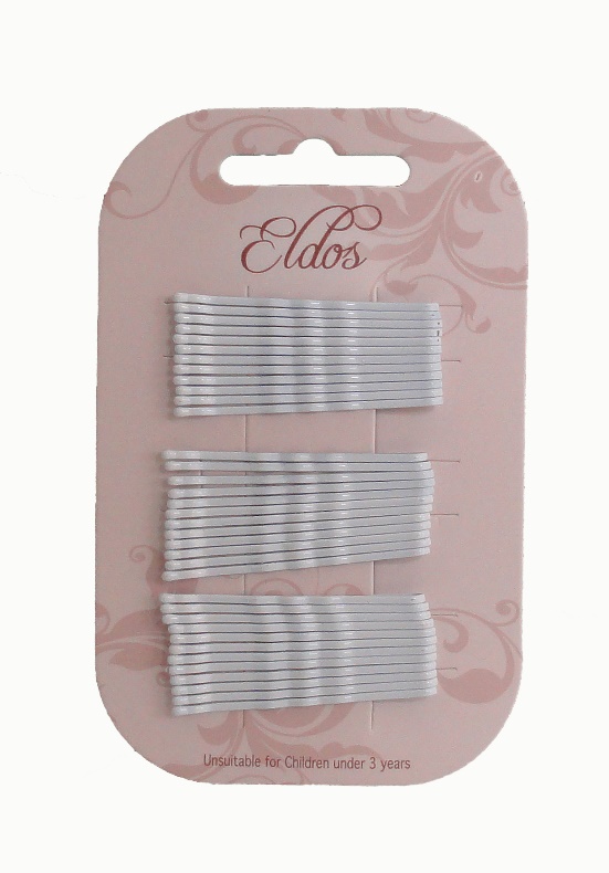 Hair Grips White 5cm .Per Card 24 Eldos